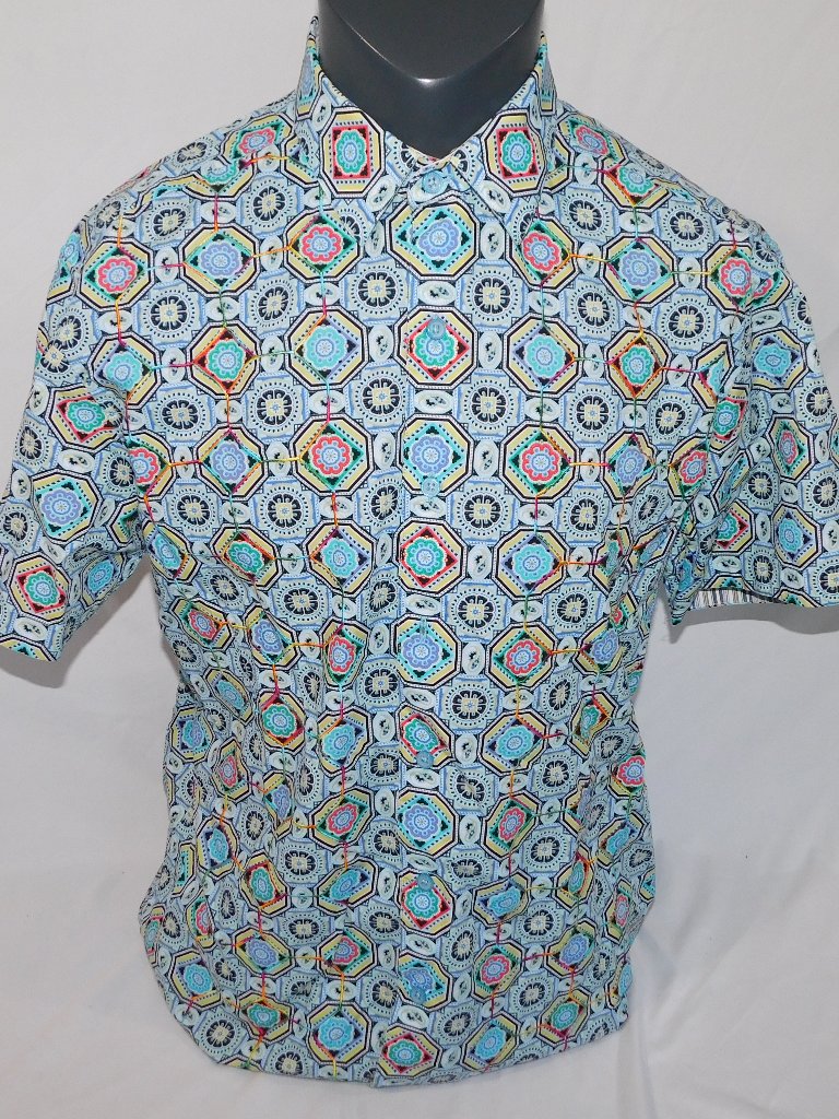 Robert Graham Inward Multicolor Geometric Short Sleeve Shirt Button Mens L